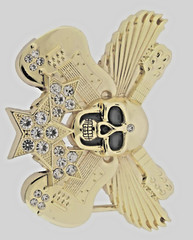 Skull Belt Buckles Gold Metal Vintage Halloween Party Music Guitars Rhinestones