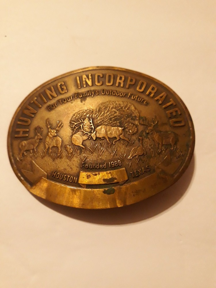 Hunting Incorporated Brass Belt Buckle Houston Deer Family Outdoor Future 1988