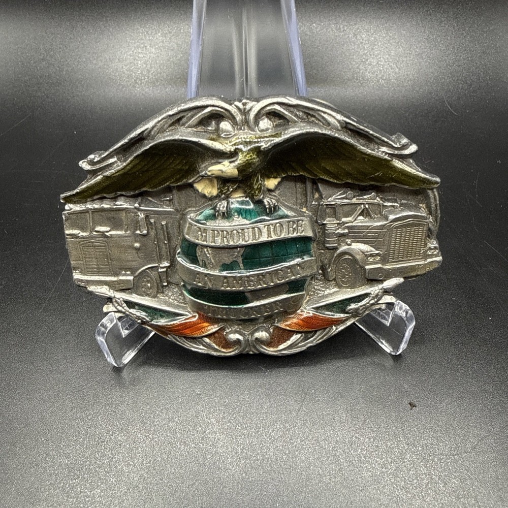 1988 Bergamot Brass Works I&rsquo;m Proud to be an American Trucker Belt Buckle USA