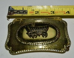 Vintage Golden Metal Western Cowboy Covered Wagon Trail Belt Buckle Hong Kong