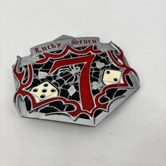 Lucky Seven Belt Buckle Red Black Dice Spider Web Spade Heart