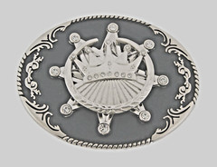 Crown Belt Buckle Vintage Spinner Silver Black Metal Western Rodeo Men Women