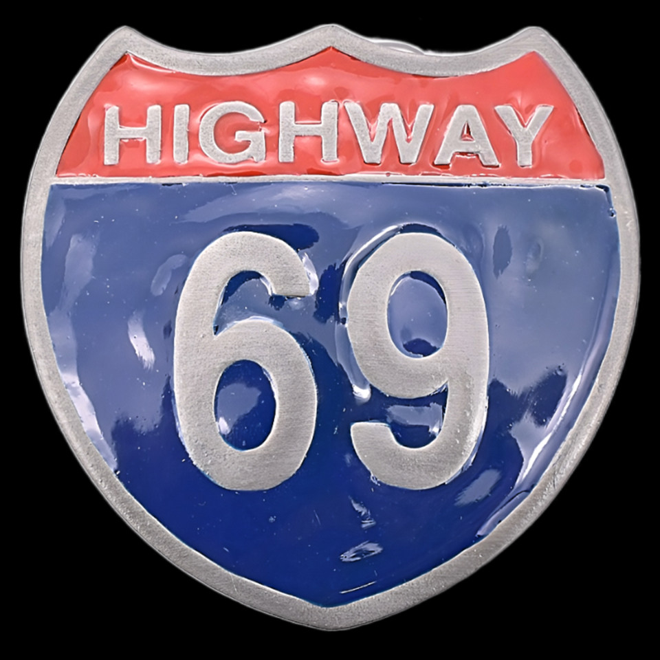 Highway 69 Road Sign Joke Sexy Kink Funny Belt Buckle