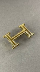 Gold Crystal H Belt Buckle Rhinestone Pavé Statement Buckle Heavy Metal Hardware