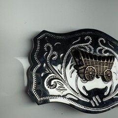Western Covered Wagon Belt Buckle Ornate Silver Tone Western Style
