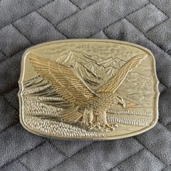 Vintage Eagle Mountain Scene Belt Buckle Gold Tone Western Americana #161404