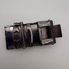 Gunmetal Grey Automatic Ratchet Belt Buckle Geometric Textured Sliding Buckle
