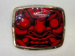 Samurai Video Game Cyberpunk Oni Mask Red Black Enamel Belt Buckle