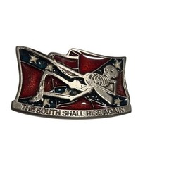 Vintage Skeleton South Shall Rise Again Small Belt Buckle Red Blue 2165A