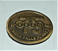 Vintage Hit Line Corporate Brass Belt Buckle R B & W Rockfalls Plant 75 Years EC