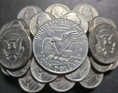 Eisenhower Dollar KENNEDY HALF DOLLARS COIN + NICKELS BELT BUCKLE HEAVY 4.5 In.