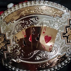 Four Aces Western Belt Buckle Cowboy Fashion Rodeo Oval Buckle Silver & Rosetone