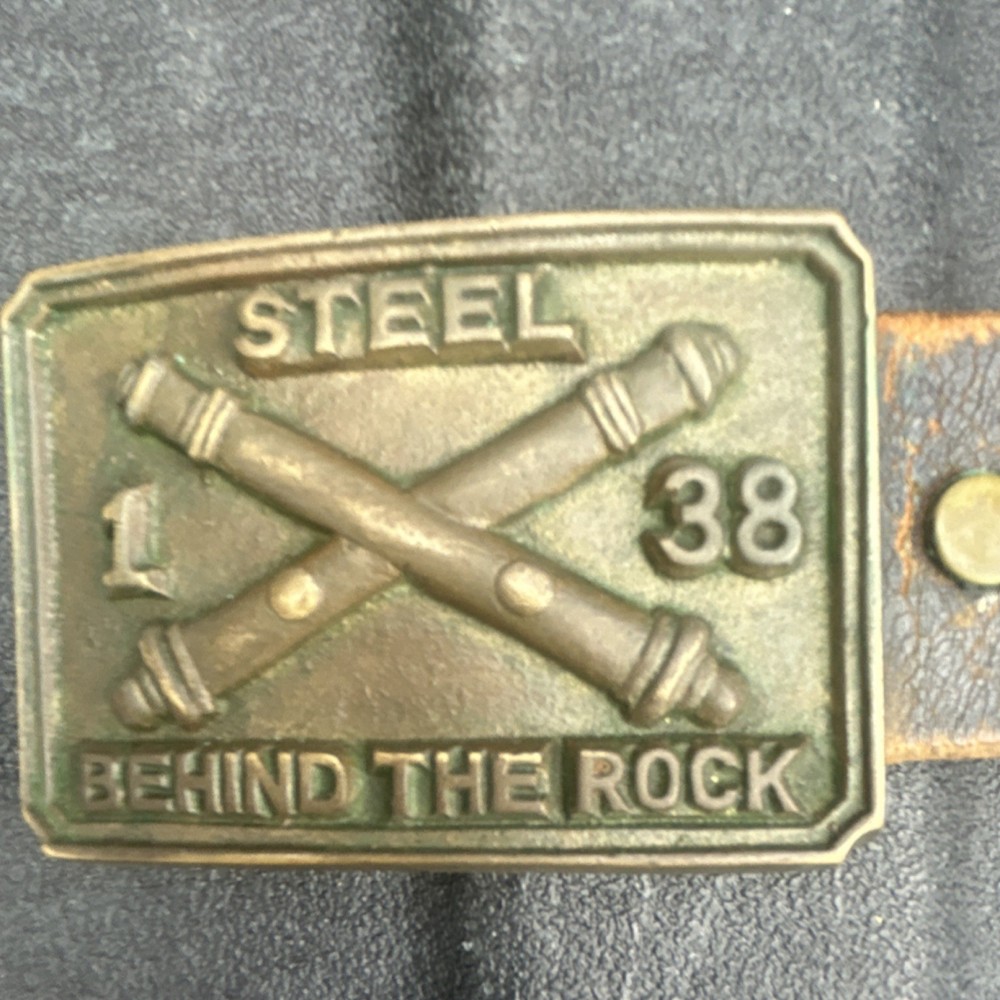 Steel 38 Behind The Rock Crossed Cannons Military Brass-Tone Buckle 1.5 in
