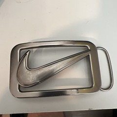 Nike Swoosh Silver Colored Belt Buckle Sz 2&Prime; x 3.5&Prime; Plate Style with Logo Cutout