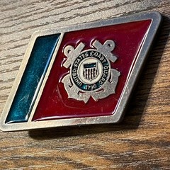 Vintage US Coast Guard Belt Buckle Red Blue Enamel USCG Military Emblem 2290 B20