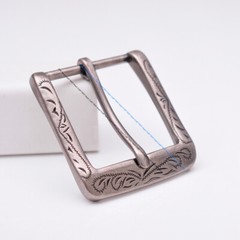 Retro Flower Carved Antique Silver Prong Pin Buckle Men Leather Belt Buckle 40mm