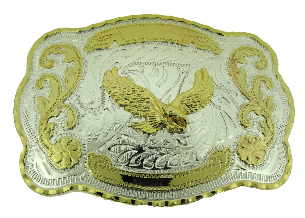 Eagle Belt Buckle Men New Two-Tone Gold Silver Metal Western Cowboy Rodeo Sports