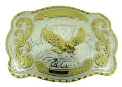Eagle Belt Buckle Men New Two-Tone Gold Silver Metal Western Cowboy Rodeo Sports