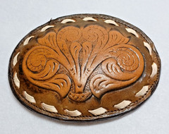 Vintage Justin Leather Belt Buckle Oval Western Cowboy Style 60-C Brown