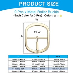 9Pcs 1.3&Prime; Single Prong Metal Roller Pin Belt Buckles Black/Silver/Light Gold