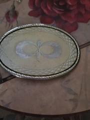 Goldtone Silvertone Cream Colored Etched Metal Belt Buckle