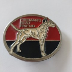 Belt Buckle Metal Fireman&rsquo;s Best Friend Dalmatian Red Black Silver Tone 7cmx 6cm