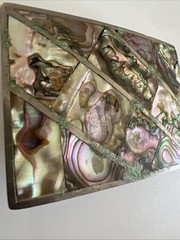Vintage Abalone Shell Mother of Pearl Silver Tone Rectangular Belt Buckle