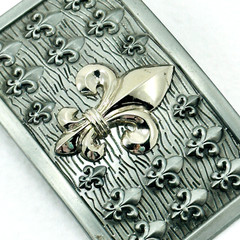 Belt Buckle Gold Tone Fleur De Lie Emblem on Silver Tone Rectangular