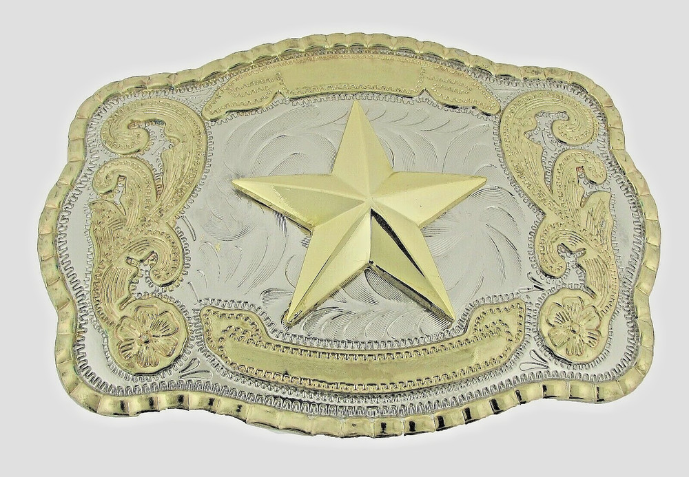 Vintage Lone Star Belt Buckle Texas Cowboy Gold Silver Metal Western Rodeo Men