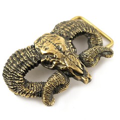 Ram Skull brass buckle, Bighorn wild west buckle, Mouflon tribal Trophy Skull