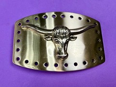Longhorn Steer Skull Raised Silver Tone Large Belt Buckle With Hole Border