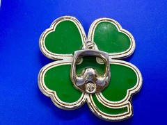 Lucky Four Leaf Clover Shamrock Green Silver Novelty Bottle Opener & Belt Buckle