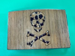 Skull & Crossed Bones Pirate Flag Poison Sign Biker Punk Vibe Wooden Belt Buckle