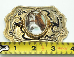 Vintage Two Horse Head Cameo Belt Buckle Equestrian Racing