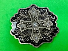 Iron Cross with Rhinestone Religious Gothic Punk Black Silver Color Belt Buckle