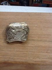 Vintage Western Horse Saddle Belt Buckle Solid Brass Engraved Floral Gold Tone