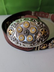 leather belt Brown Silver Creek Classics and Belt Buckle cowboy Western size 38
