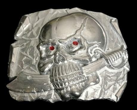 PIRATE SKULL SWORDS HUMAN BELT BUCKLE