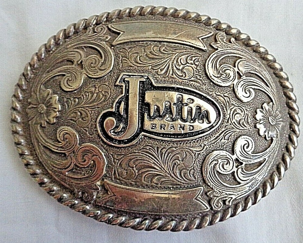 Belt Buckle Justin Brand Silver 3 3/8 x 3in Place to Engrave