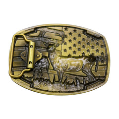 Men Gold Metal Belt Buckle Deer Nature Hunter Western Fashion Pant Jeans Casual
