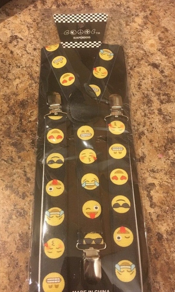 Cool Emoticons Emojis Smileys Colorful EMOJI SUSPENDERS Unisex Adjustable BLACK