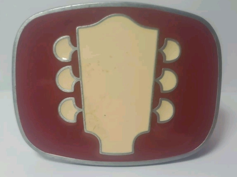 Belt Buckle – Guitar Tuning Head – RJ – 3 »x2.25 » Cream & Burgundy Pewter TNN