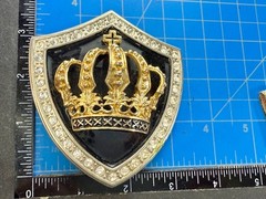 Royal Gold Crown Shield with Rhinestone Border Belt Buckle A286 Classico Italia