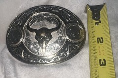 Montana Silversmiths Two-Tone Buffalo Nickel Belt Buckle Steer Head Skull Rodeo