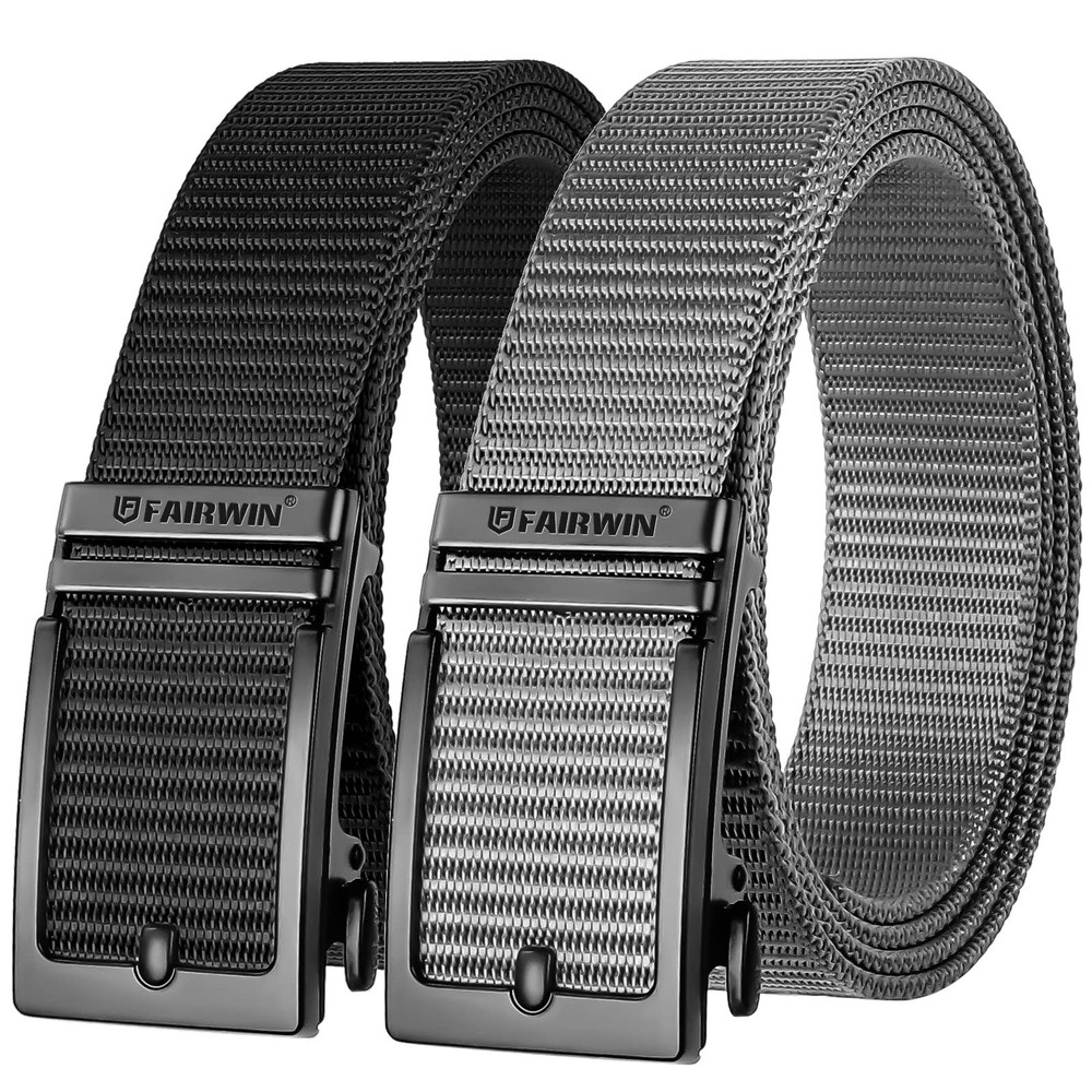 FAIRWIN Ratchet Belt 2 Pack Golf Belts for Men S(Waist 33&Prime;-37&Prime;), Black+grey