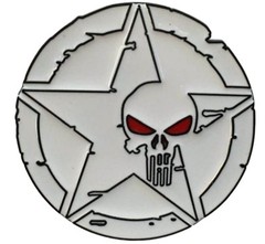 Comic Book Skull Logo Round Star White/Black Metal Enamel Belt Buckle