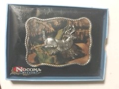Nocona Jumping Deer Square Silver Rope Belt Buckle NEW