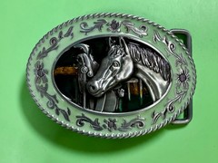 Horse Head and Saddle Enamel Rodeo Cowboys Cowgirls Dimensional Belt Buckle