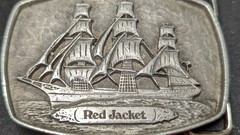 PEWTER RED JACKET SHIP BELT BUCKLE MADE BY BLAISDELL
