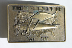 Vintage Brass Tone 1977 LINDBERGH COMMEMORATIVE TOUR BELT BUCKLE